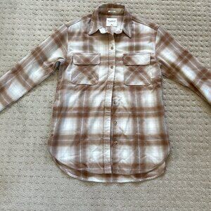 Abercrombie & Fitch Women's Oversized Flannel Shirt in Tan Plaid